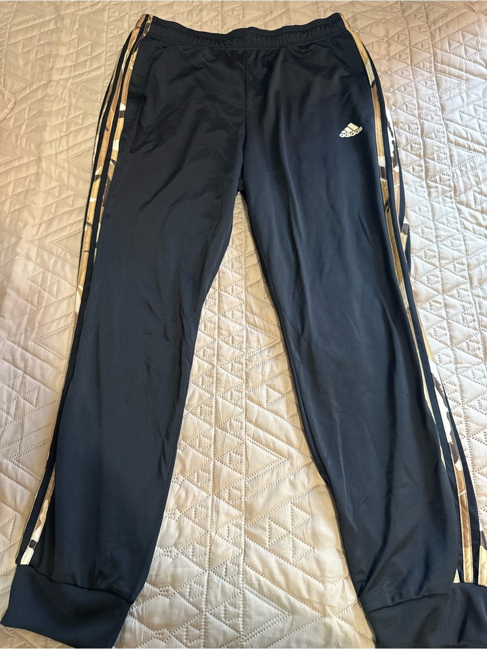 Adidas Primegreen Men’s Large Black Camo 3 Stripe Track Pants